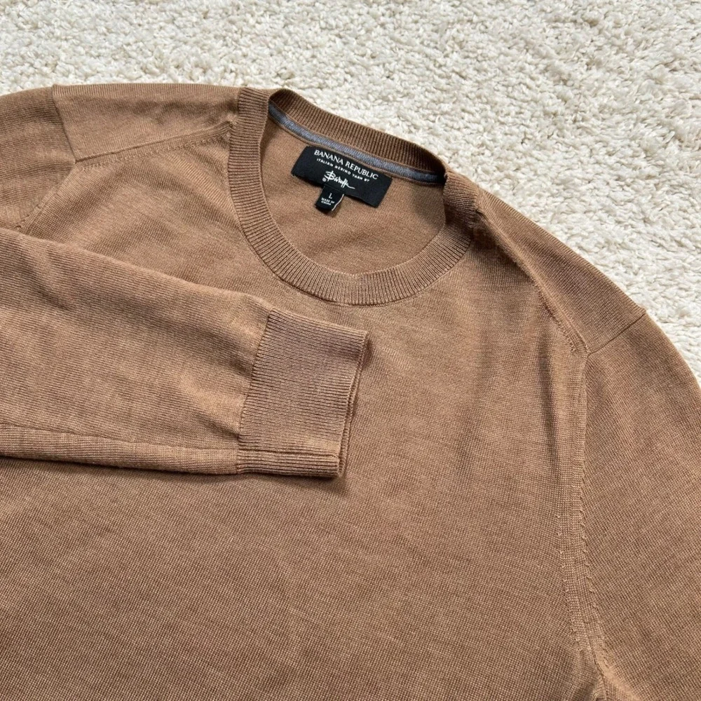Banana Republic Sweater Large Brown Merino Modern Italian Wool Baruffa Crewneck